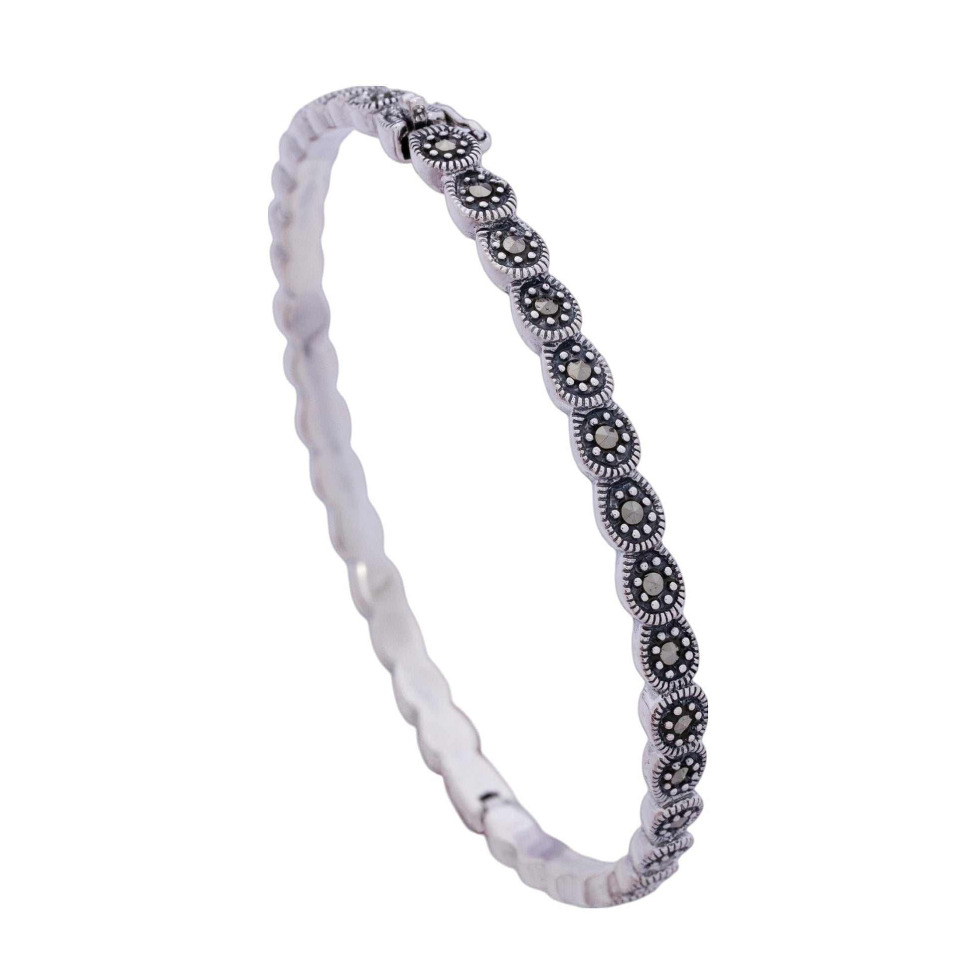 Inside view of Blossom Marcasite silver bangle for women - Aayraa