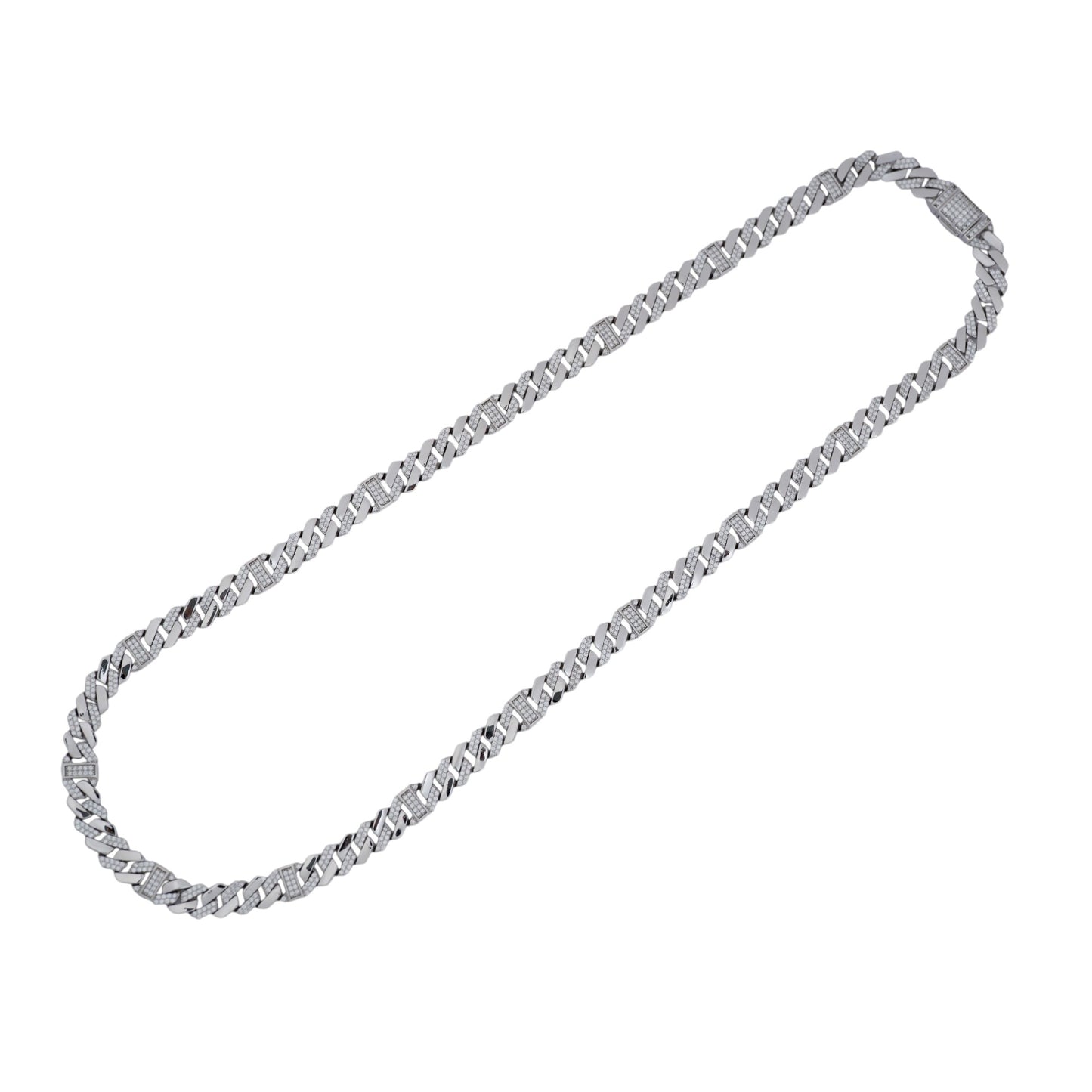 Silver White Stone Chain Cuban