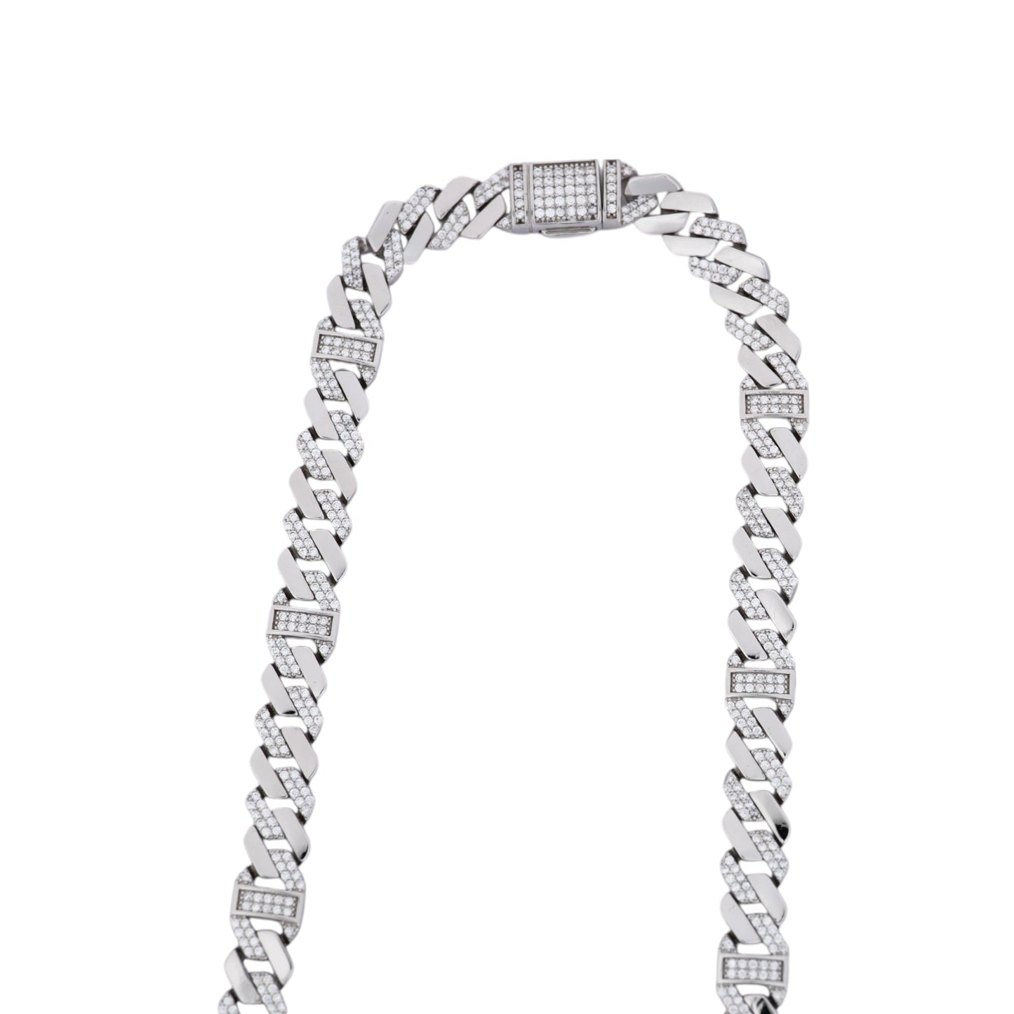 Silver White Stone Chain Cuban