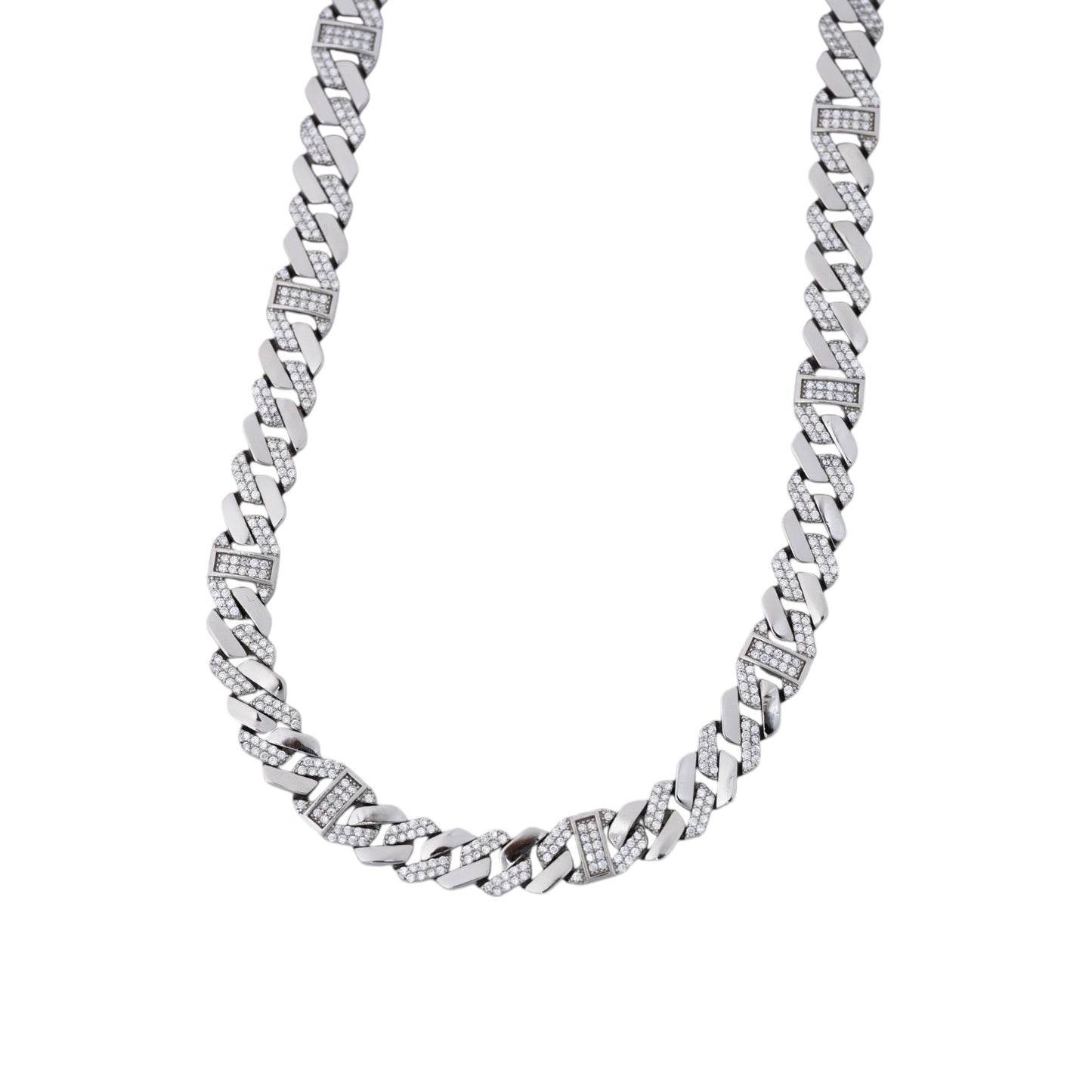 Silver White Stone Chain Cuban
