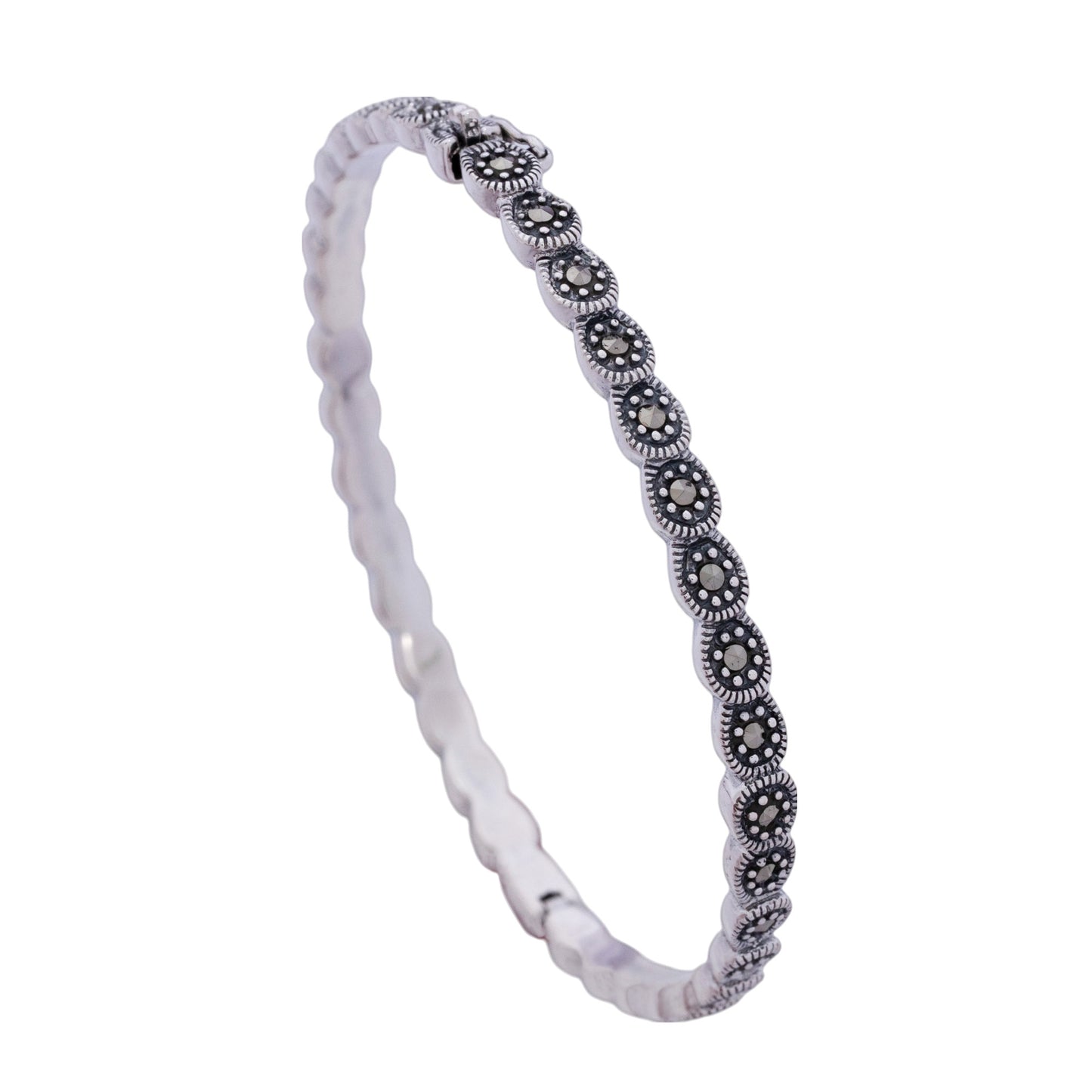  Inside view of Blossom Marcasite silver bangle for women - Aayraa