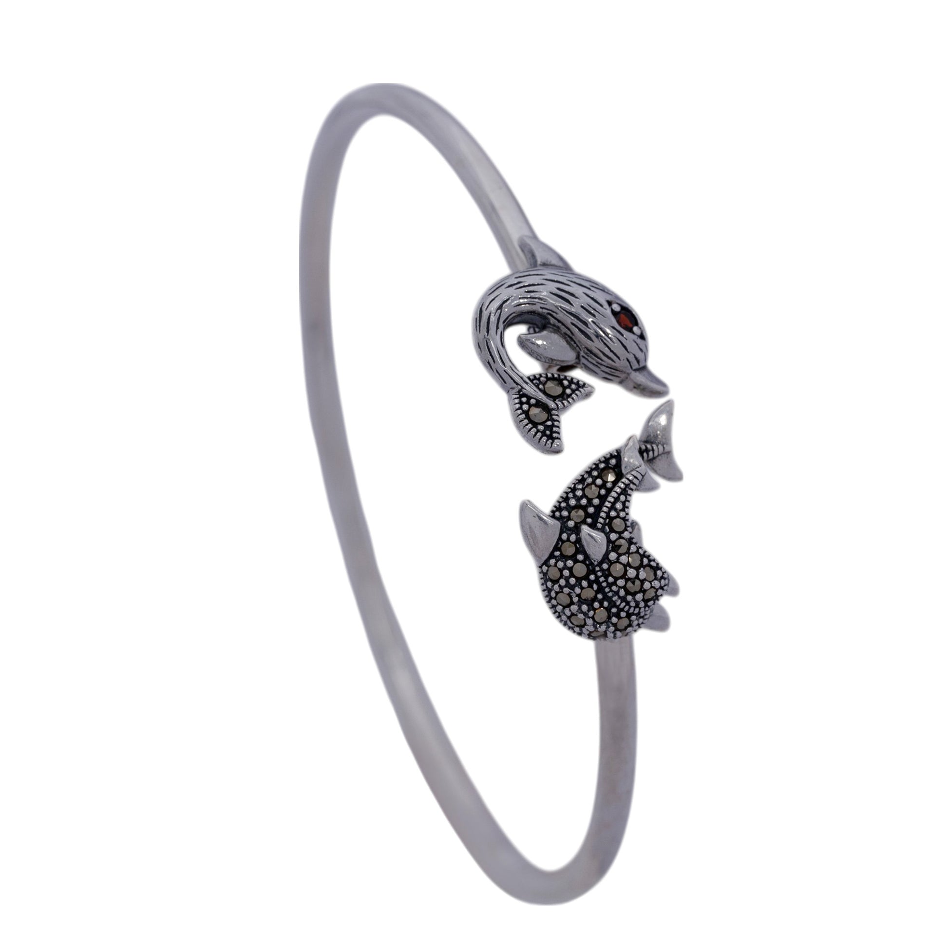 Samudra Dolphin Marcasite silver jewellary bangle for women with shimmering stone - Aayraa