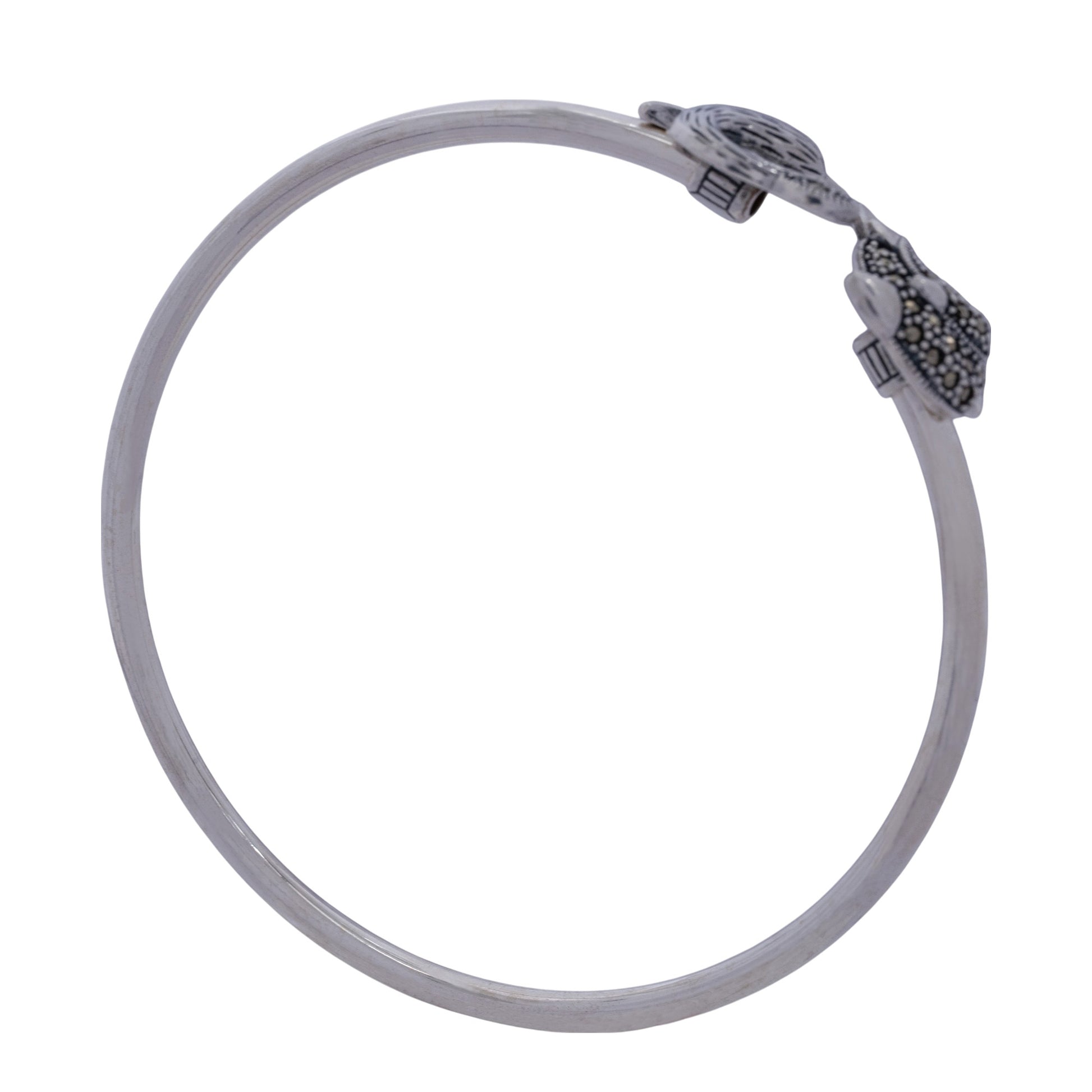 Side view showing inside of Samudra Dolphin Marcasite silver bangle - Aayraa